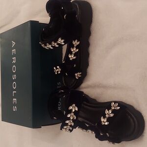 Aerosole velvet and rhinestone sandals.